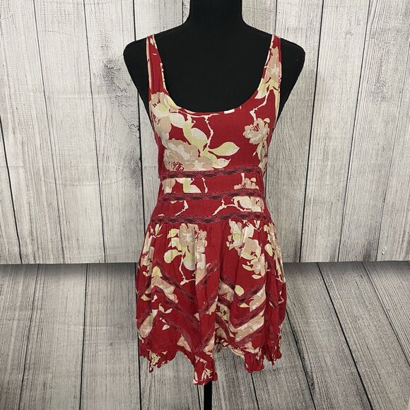 Free People Other - Intimately Free People Women's Small Red Floral Lace Trapeze Mini Dress